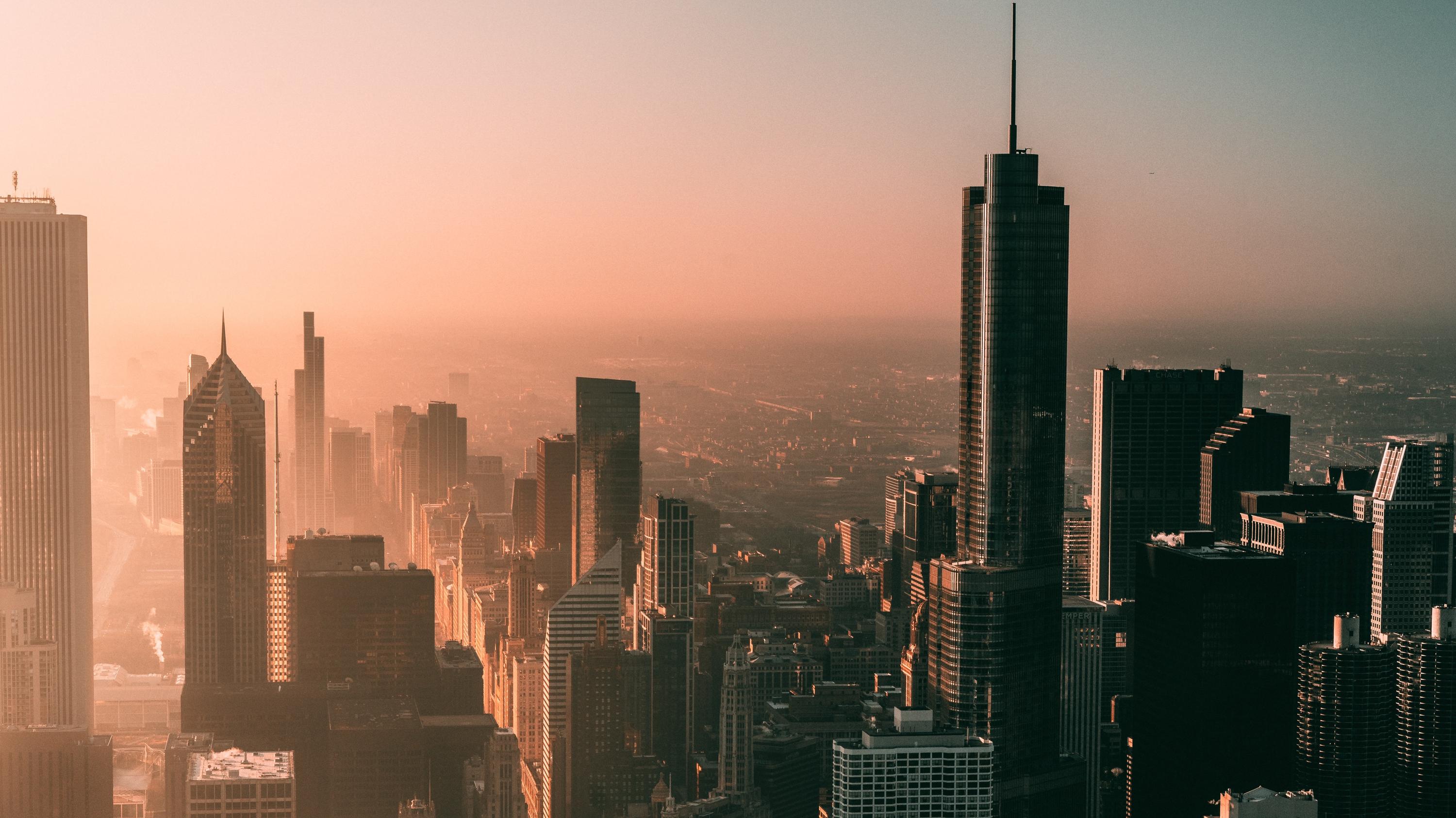 Looking out at a city skyline from an elevated view